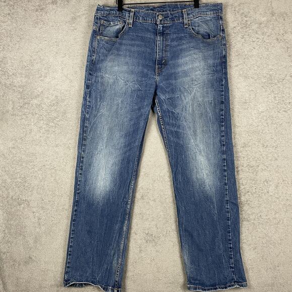 Levis 569 Jeans Mens 38x30 Blue Loose Straight Leg Faded Whiskered Frayed Hem - Picture 1 of 13